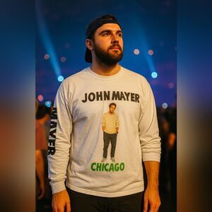 John Mayer World Tour 2019 Chicago White Graphic Long Sleeve Tee Size XL T-Shirt